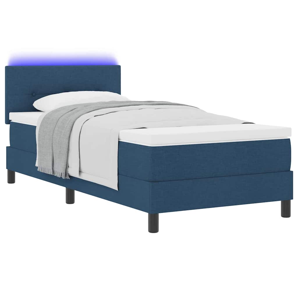 Lit à ressorts avec bandes LED Bleu 100 x 200 cm tissu