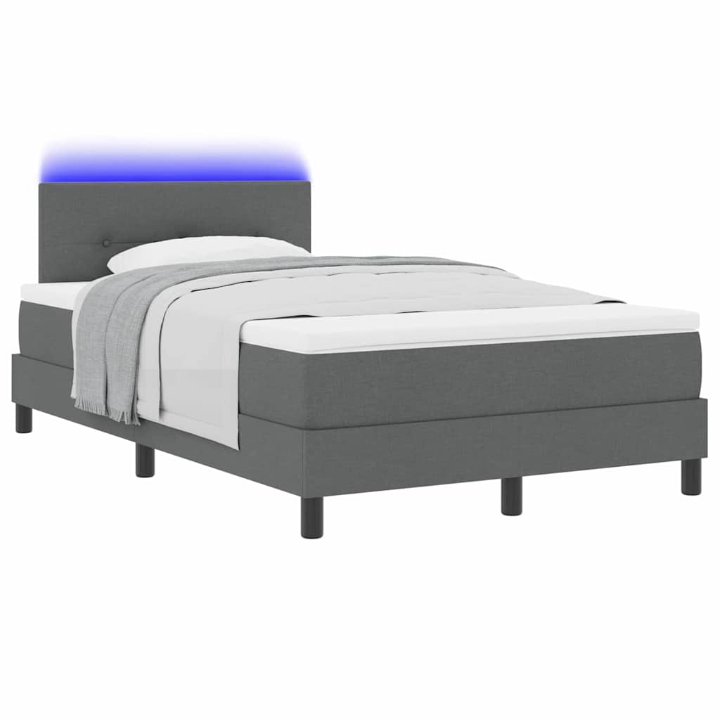 Lit à ressorts avec bandes LED Gris foncé 120 x 190 cm tissu