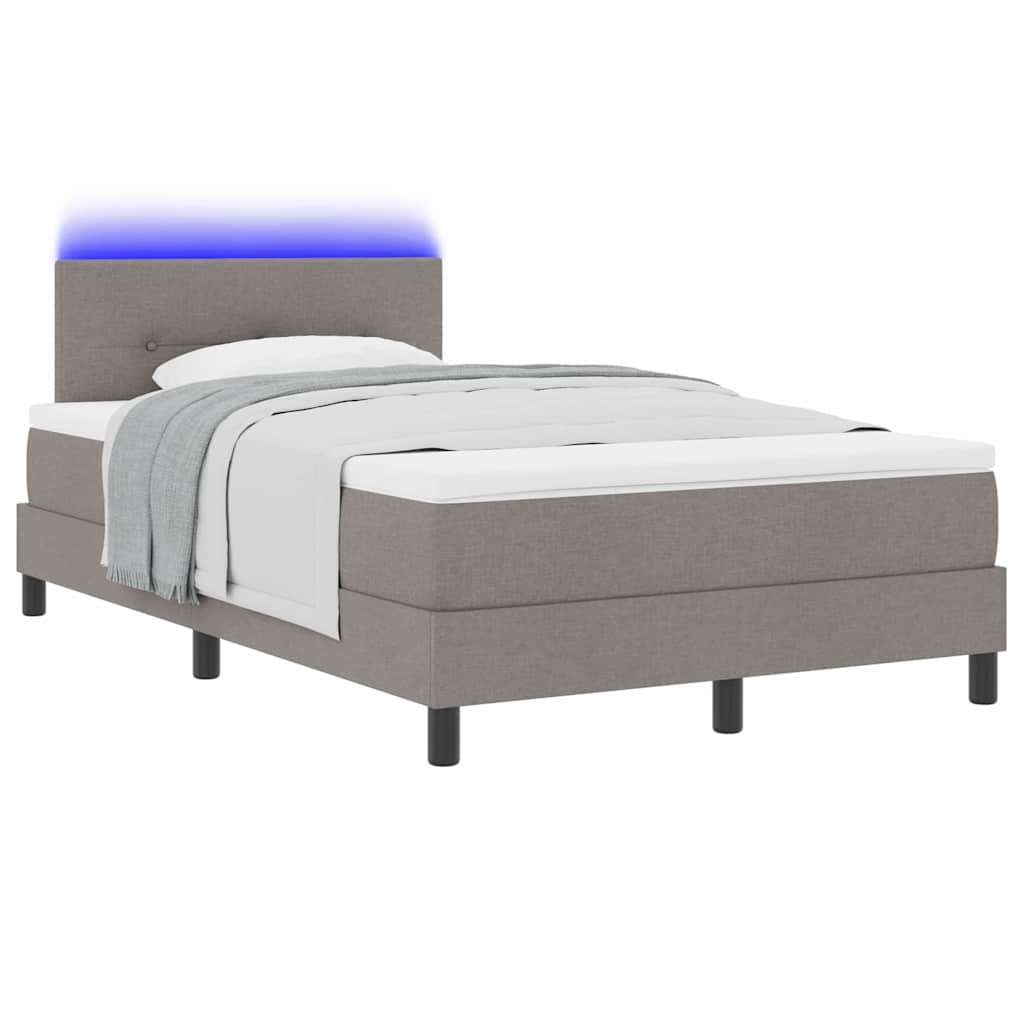 Lit à ressorts avec bandes LED Taupe 120 x 190 cm tissu