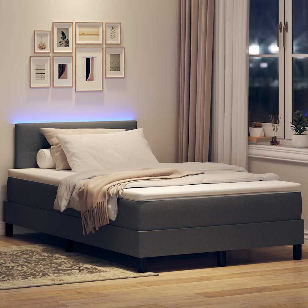 Lit à ressorts avec bandes LED Gris foncé 120 x 200 cm tissu