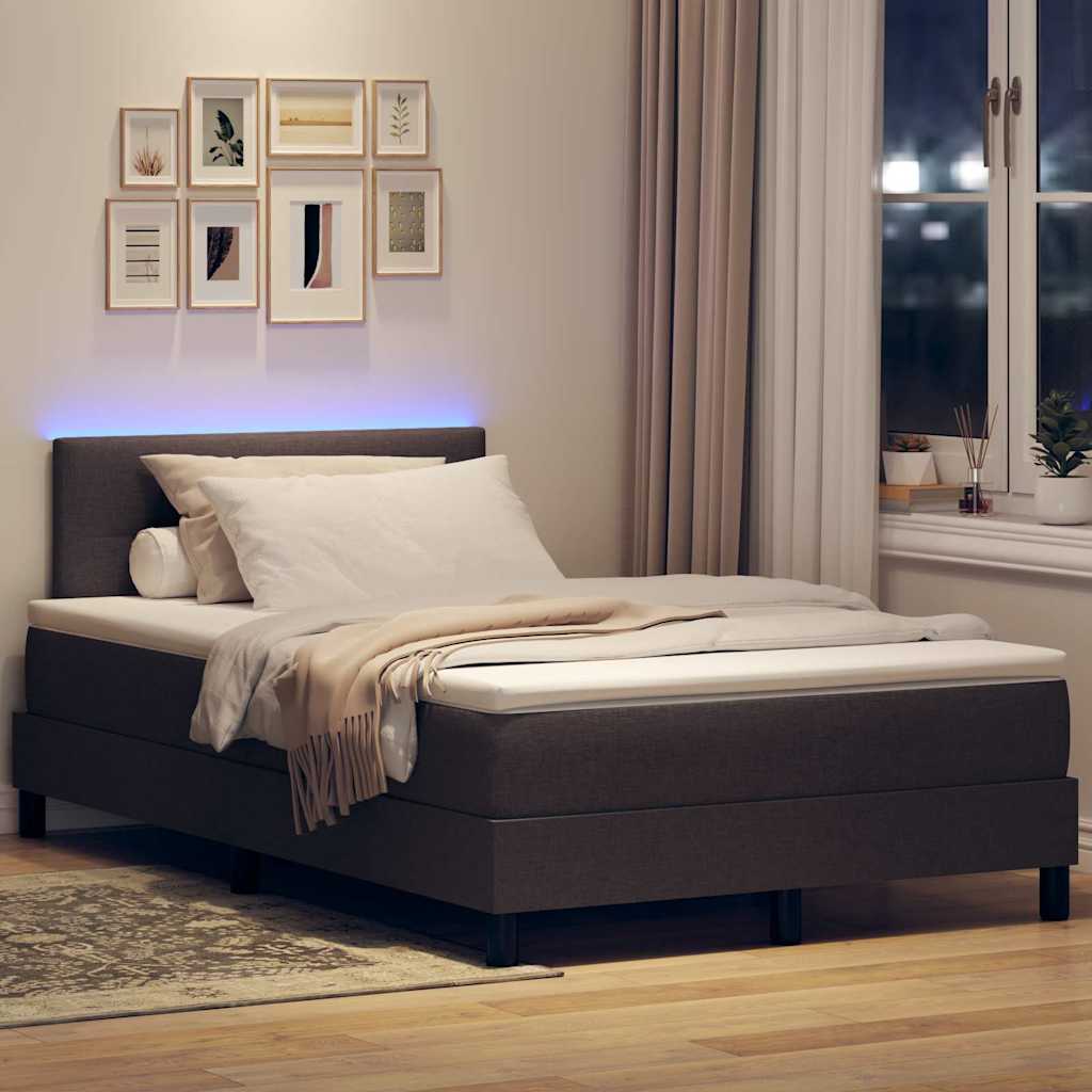 Lit à ressorts avec bandes LED Marron foncé 120 x 200 cm tissu - XIOS