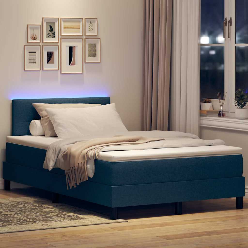 Lit à ressorts avec coussin Bleu 120 x 200 cm tissu