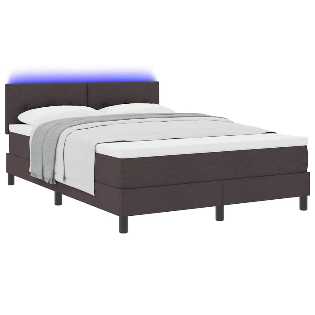 Lit à ressorts avec bandes LED Marron foncé 140 x 190 cm tissu - XIOS