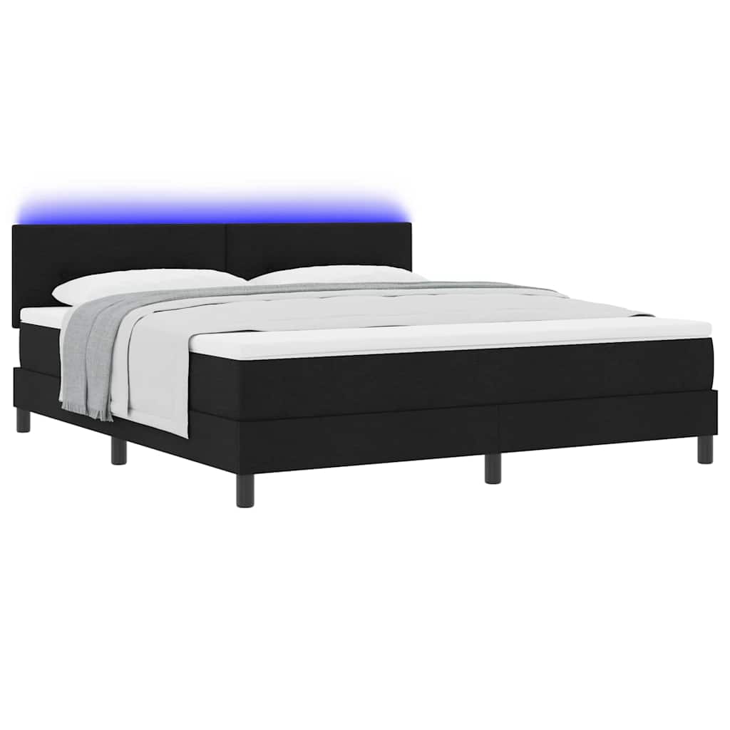 Lit à ressorts avec bandes LED Noir 180 x 200 cm tissu