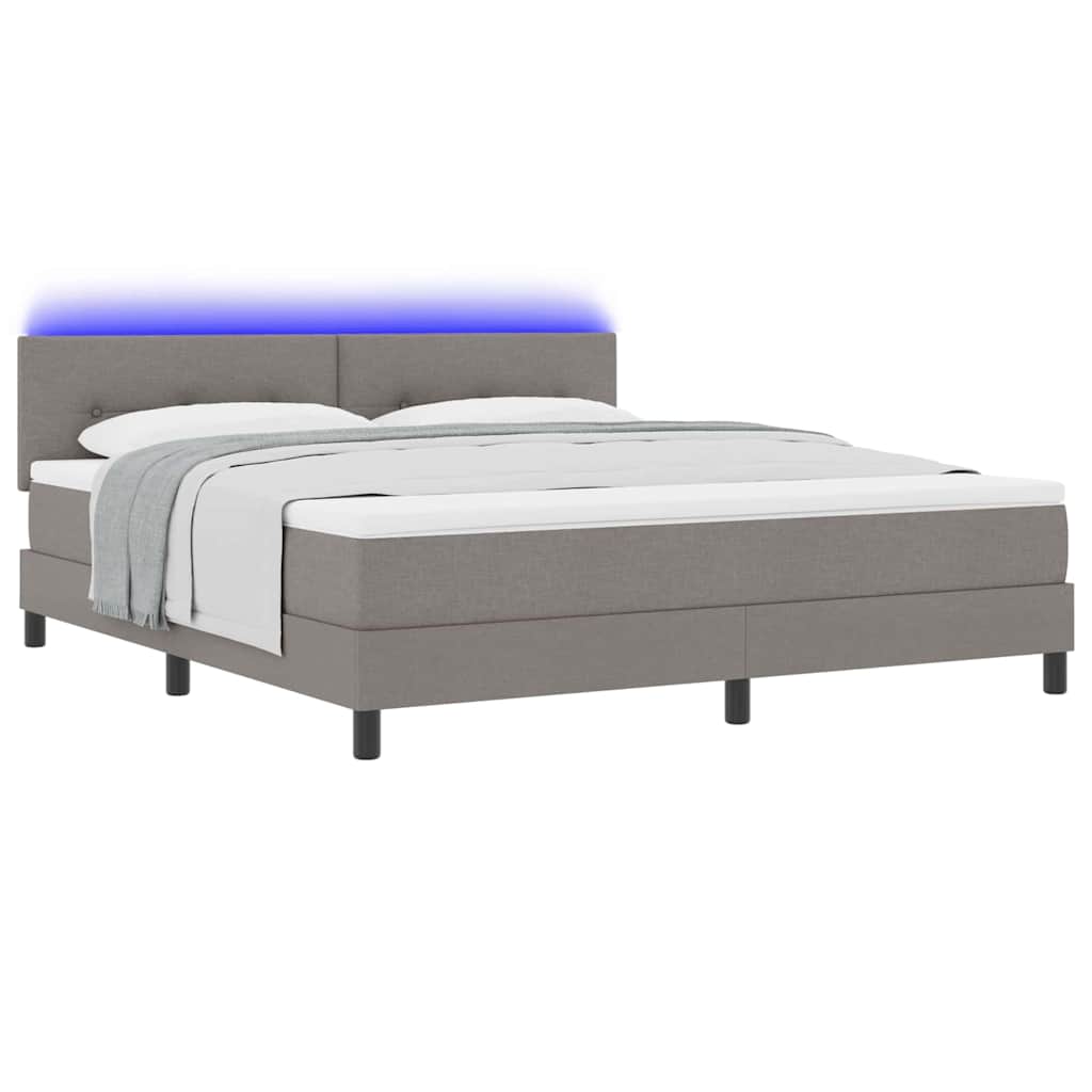 Lit à ressorts avec bandes LED Taupe 180 x 200 cm tissu