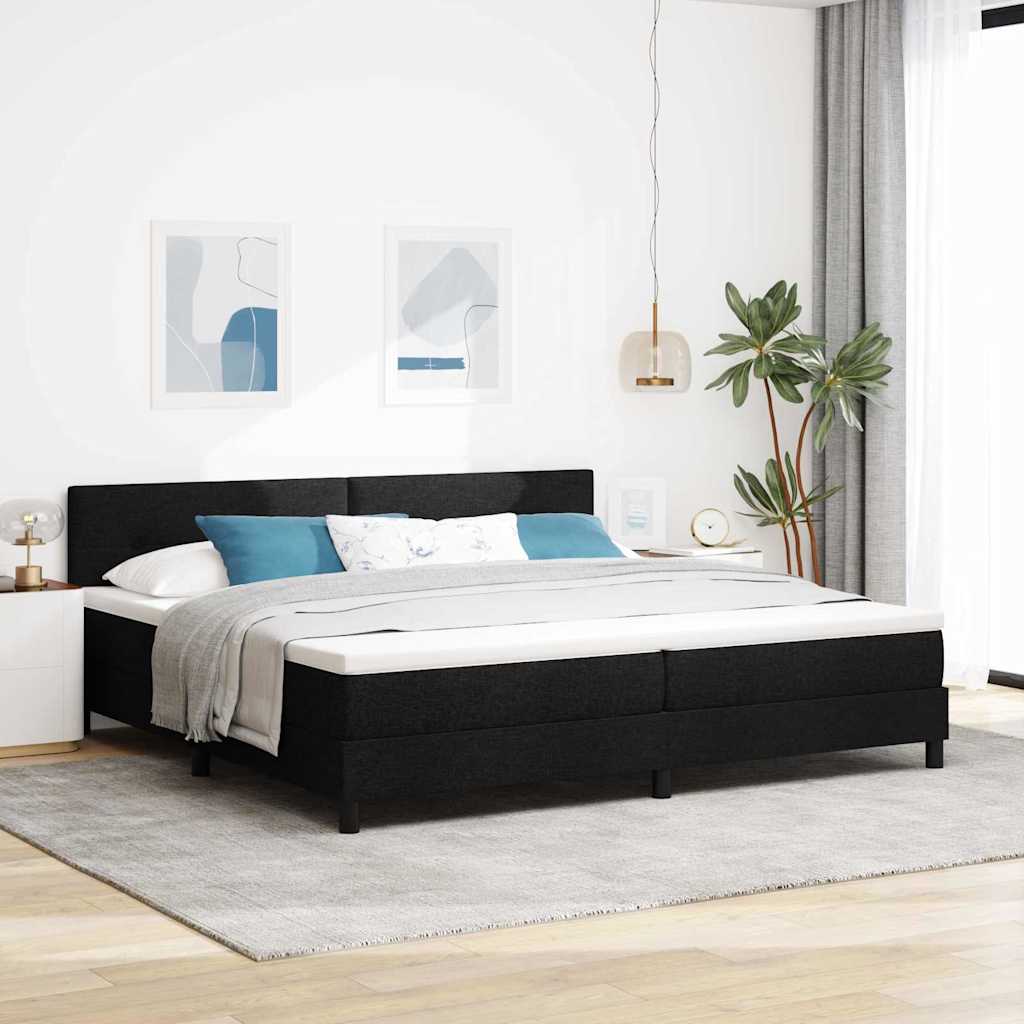 Lit à ressorts avec bandes LED Noir 200 x 200 cm tissu
