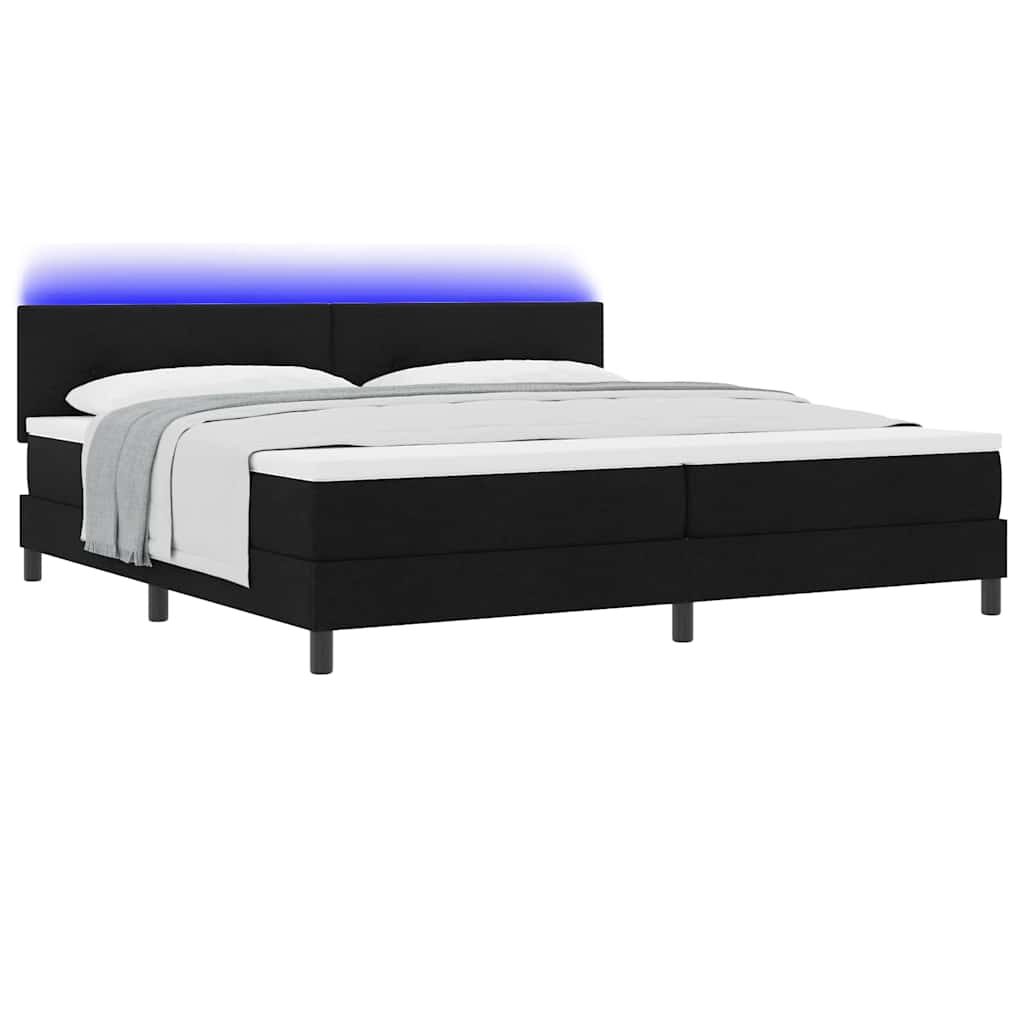 Lit à ressorts avec bandes LED Noir 200 x 200 cm tissu