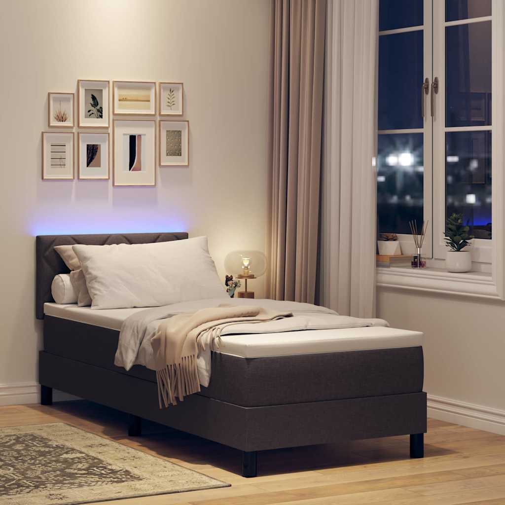 Lit à ressorts avec bandes LED Marron foncé 80 x 200 cm tissu - XIOS