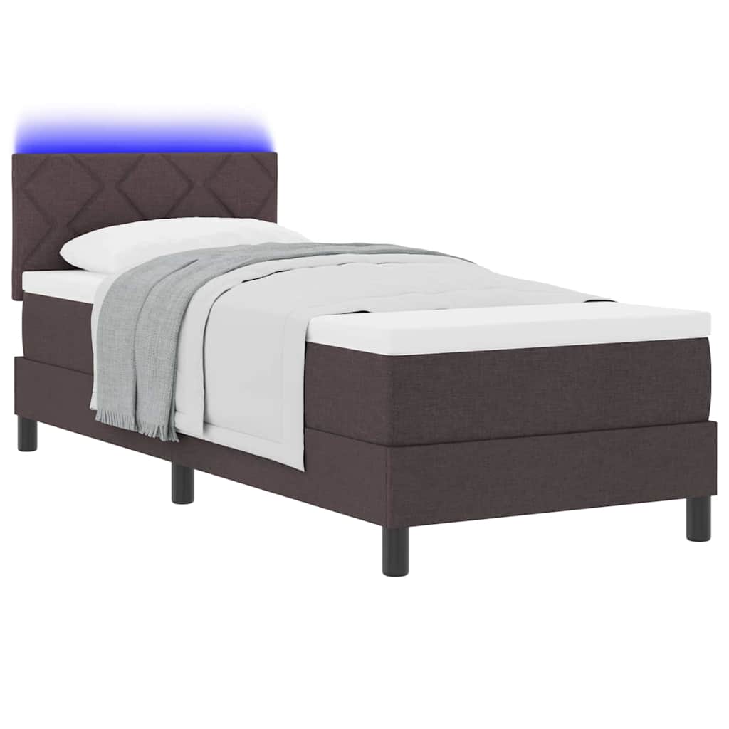 Lit à ressorts avec bandes LED Marron foncé 80 x 200 cm tissu - XIOS