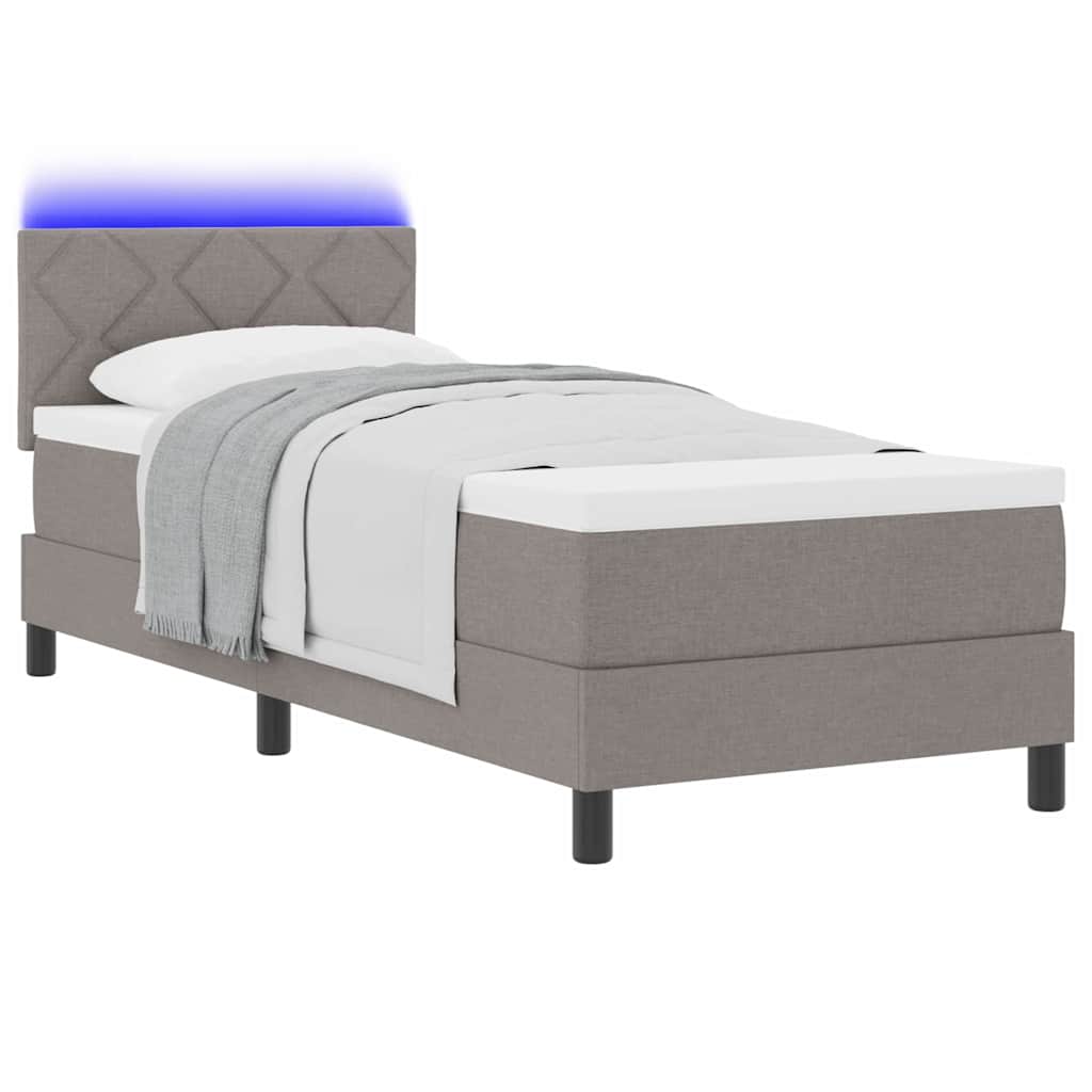Lit à ressorts avec bandes LED Taupe 80 x 200 cm tissu