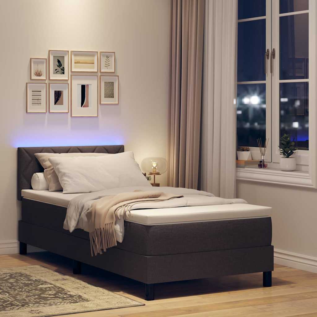 Lit à ressorts avec bandes LED Marron foncé 90 x 190 cm tissu - XIOS