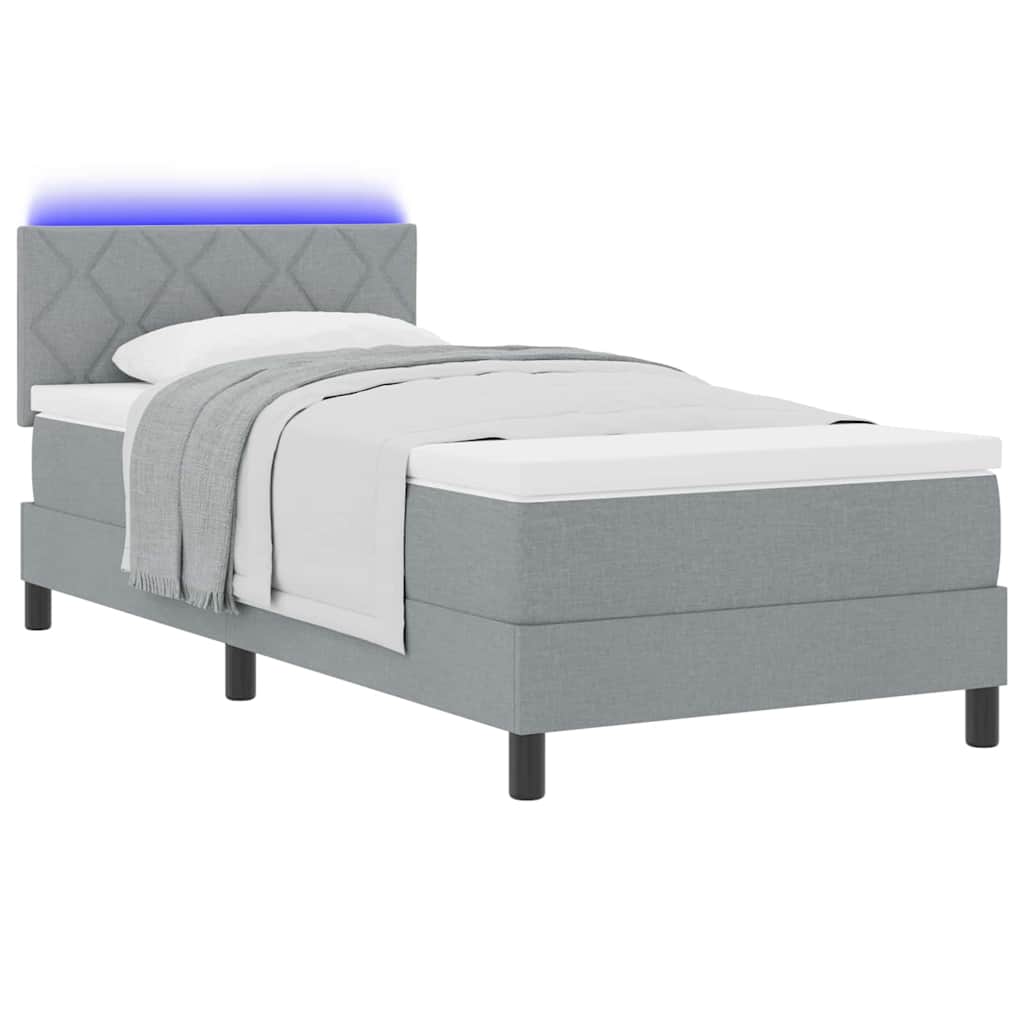 Lit à ressorts avec bandes LED Gris clair 100 x 200 cm tissu