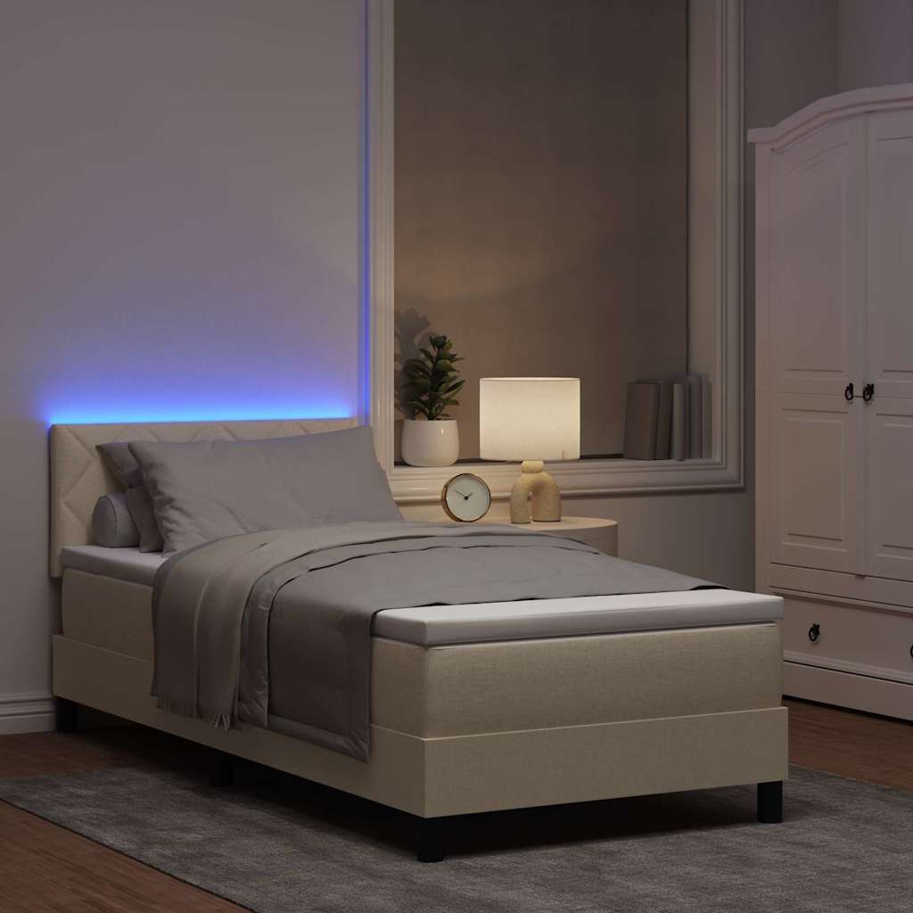 Lit à ressorts avec coussin Crème 100 x 200 cm tissu