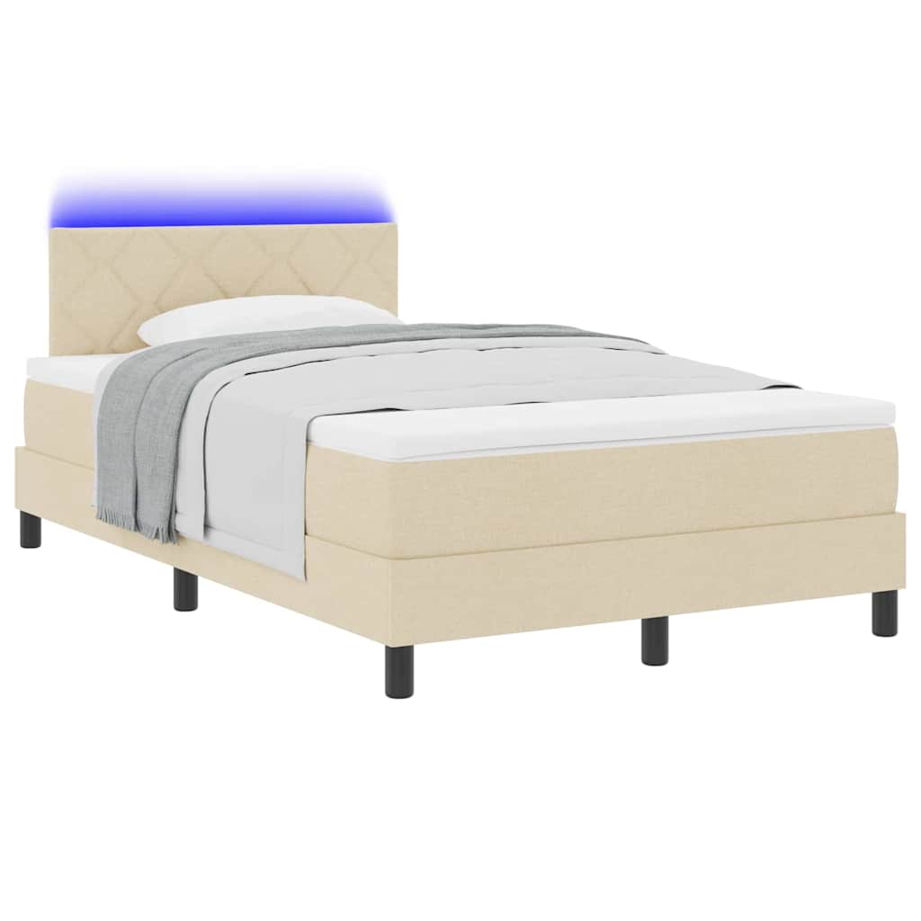 Lit à ressorts avec bandes LED Crème 120 x 190 cm tissu