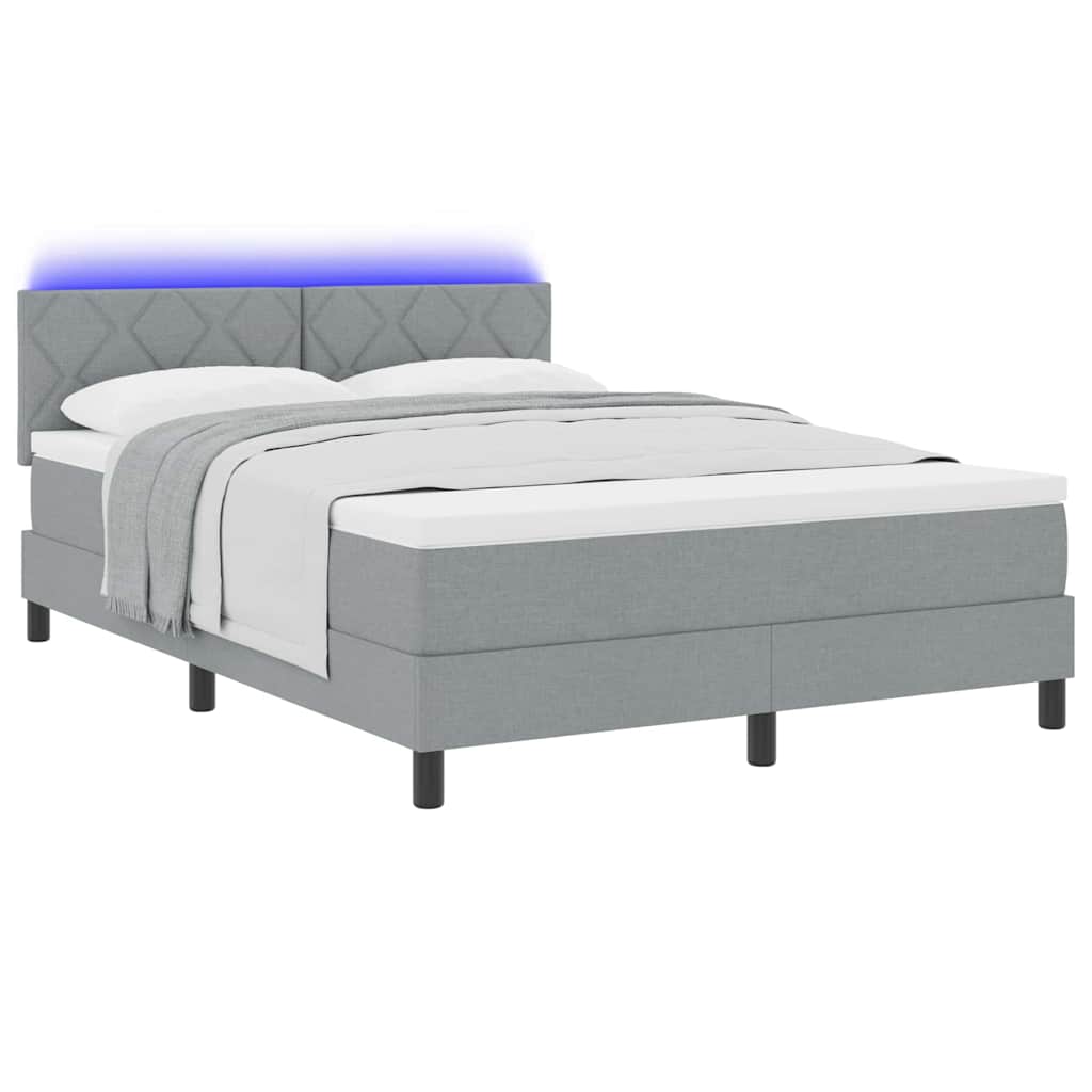 Lit à ressorts avec bandes LED Gris clair 140 x 190 cm tissu