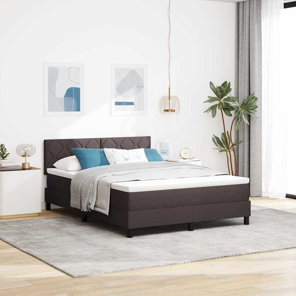Lit à ressorts avec bandes LED Marron foncé 140 x 200 cm tissu