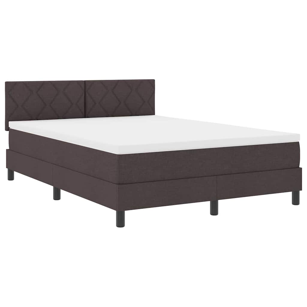 Lit à ressorts avec bandes LED Marron foncé 140 x 200 cm tissu