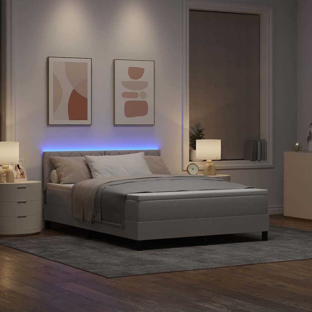Lit à ressorts avec bandes LED Taupe 140 x 200 cm tissu