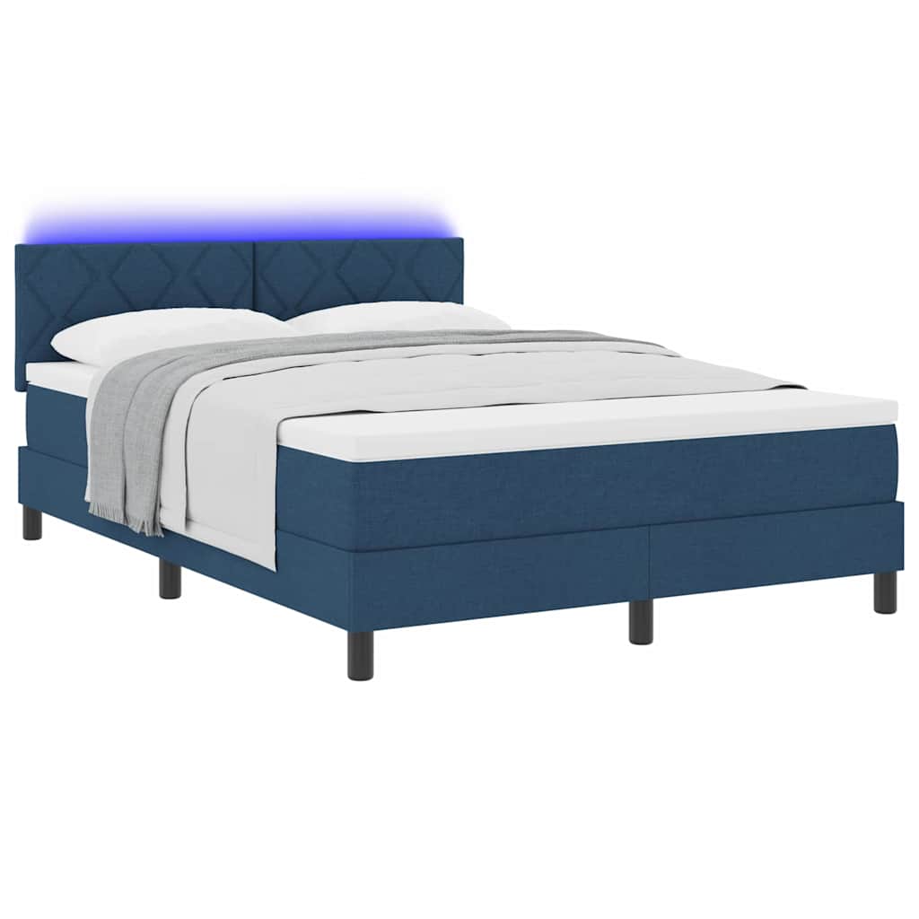 Lit à ressorts avec bandes LED Bleu 160 x 200 cm tissu
