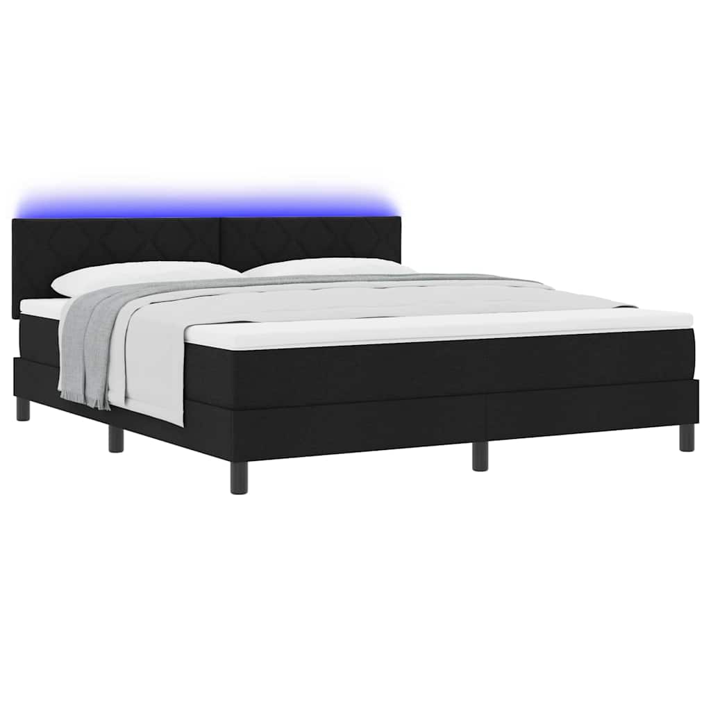 Lit à ressorts avec bandes LED Noir 180 x 200 cm tissu
