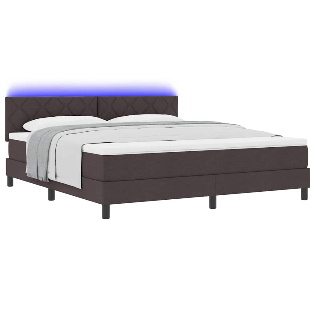 Lit à ressorts avec bandes LED Marron foncé 180 x 200 cm tissu