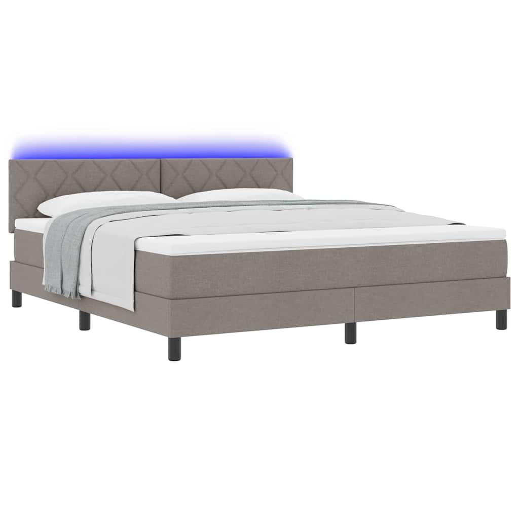 Lit à ressorts avec bandes LED Taupe 180 x 200 cm tissu
