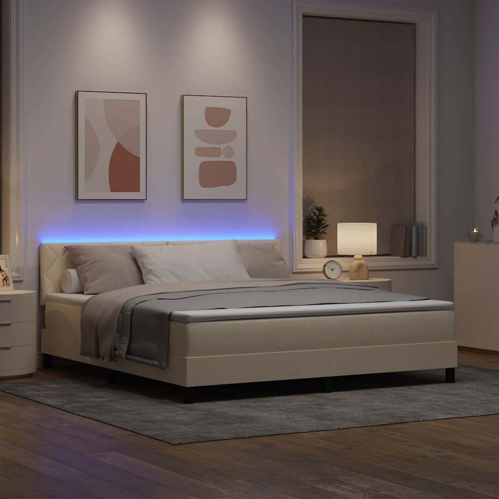 Lit à ressorts avec bandes LED Crème 180 x 200 cm tissu