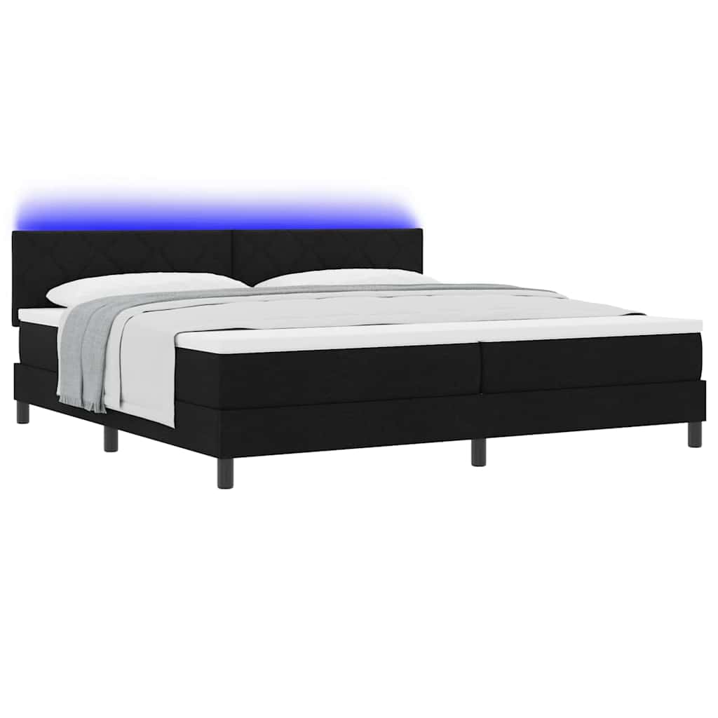 Lit à ressorts avec bandes LED Noir 200 x 200 cm tissu