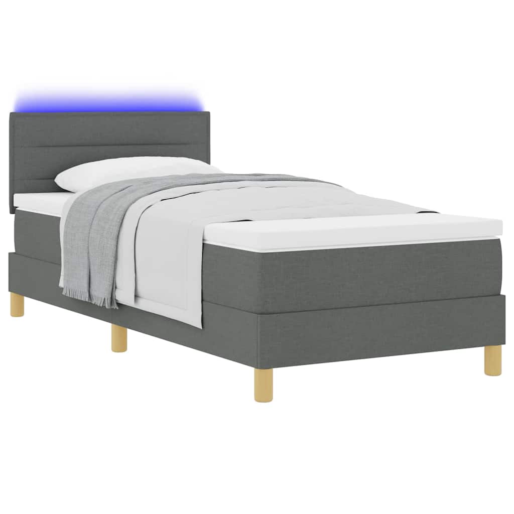 Lit à ressort LED avec coussin Gris foncé 80 x 200 cm tissu - XIOS
