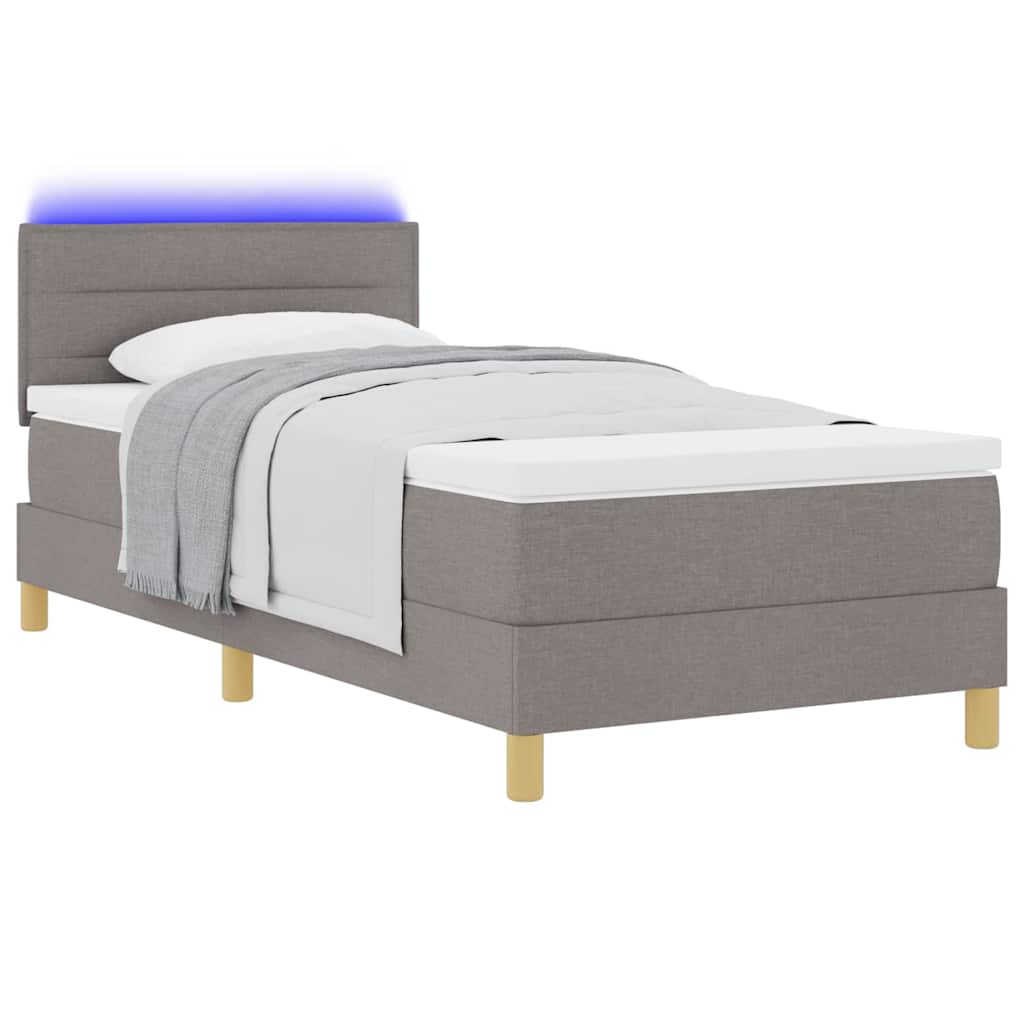 Lit à ressort LED avec matelas Taupe 100 x 200 cm tissu - XIOS