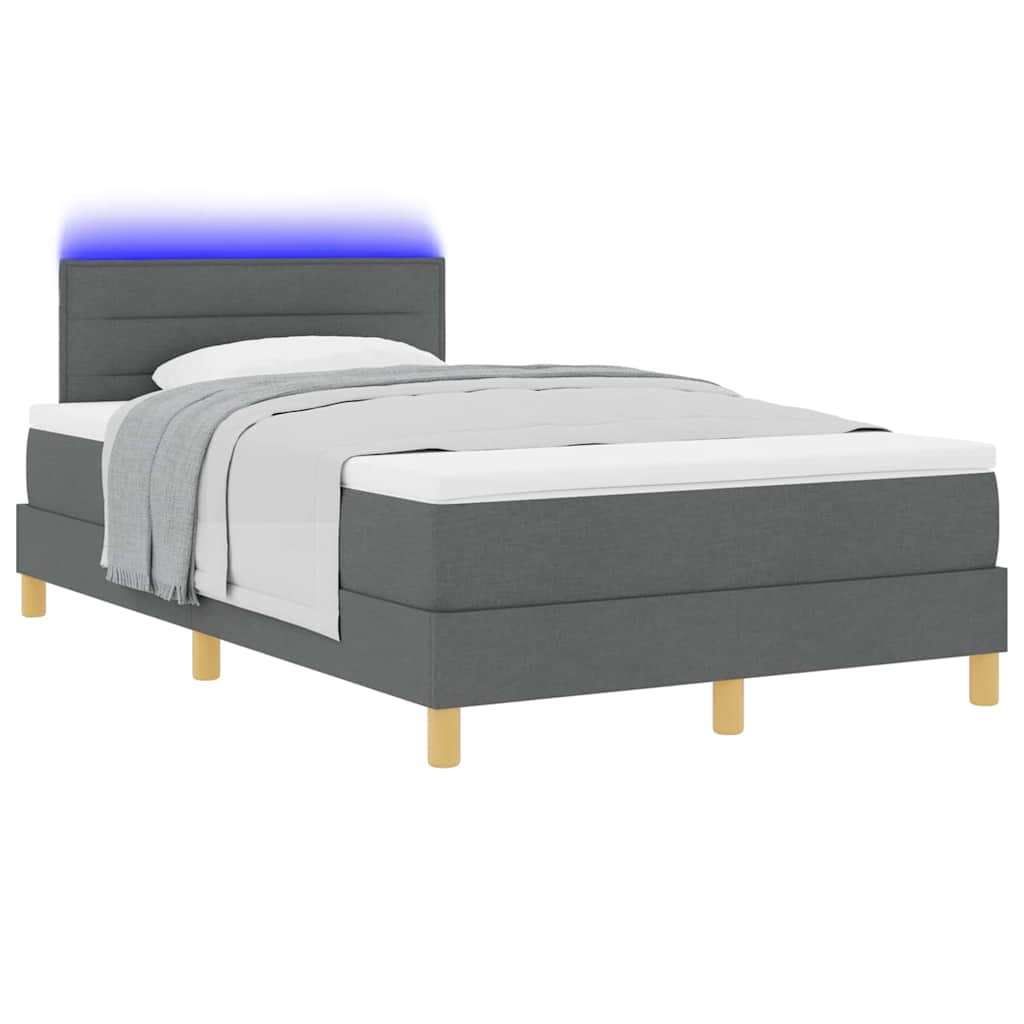 Lit à ressort LED avec bandes LED Gris foncé 120 x 200 cm tissu