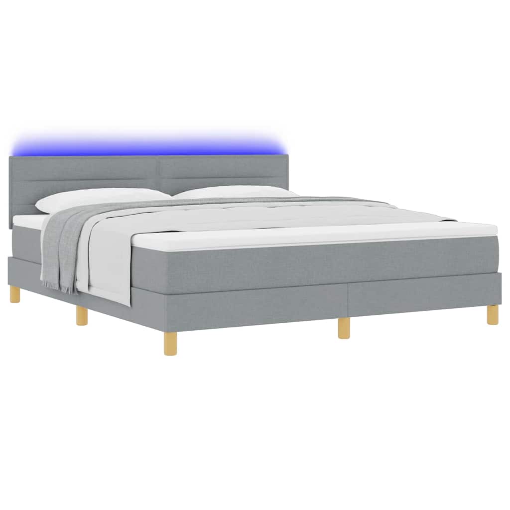 Lit à ressort LED avec coussin Gris clair 180 x 200 cm tissu