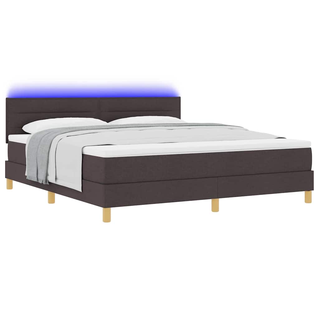 Lit à ressort LED Marron foncé 180 x 200 cm tissu
