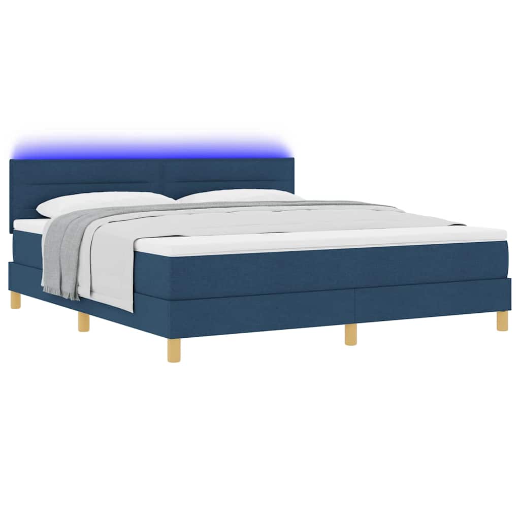 Lit à ressort LED avec bandes LED Bleu 180 x 200 cm tissu