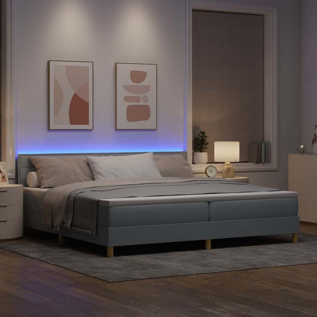 Lit à ressort LED avec matelas Gris clair 200 x 200 cm tissu - XIOS