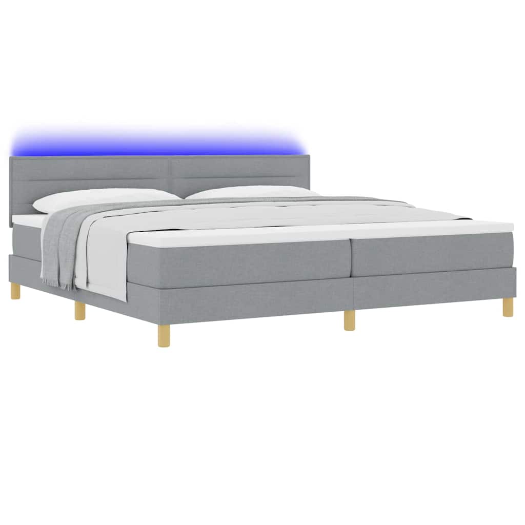 Lit à ressort LED avec bandes LED Gris clair 200 x 200 cm tissu - XIOS