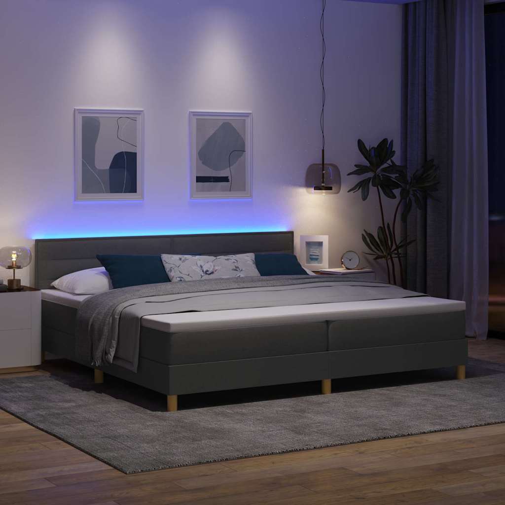Lit à ressort LED avec bandes LED Gris foncé 200 x 200 cm tissu - XIOS