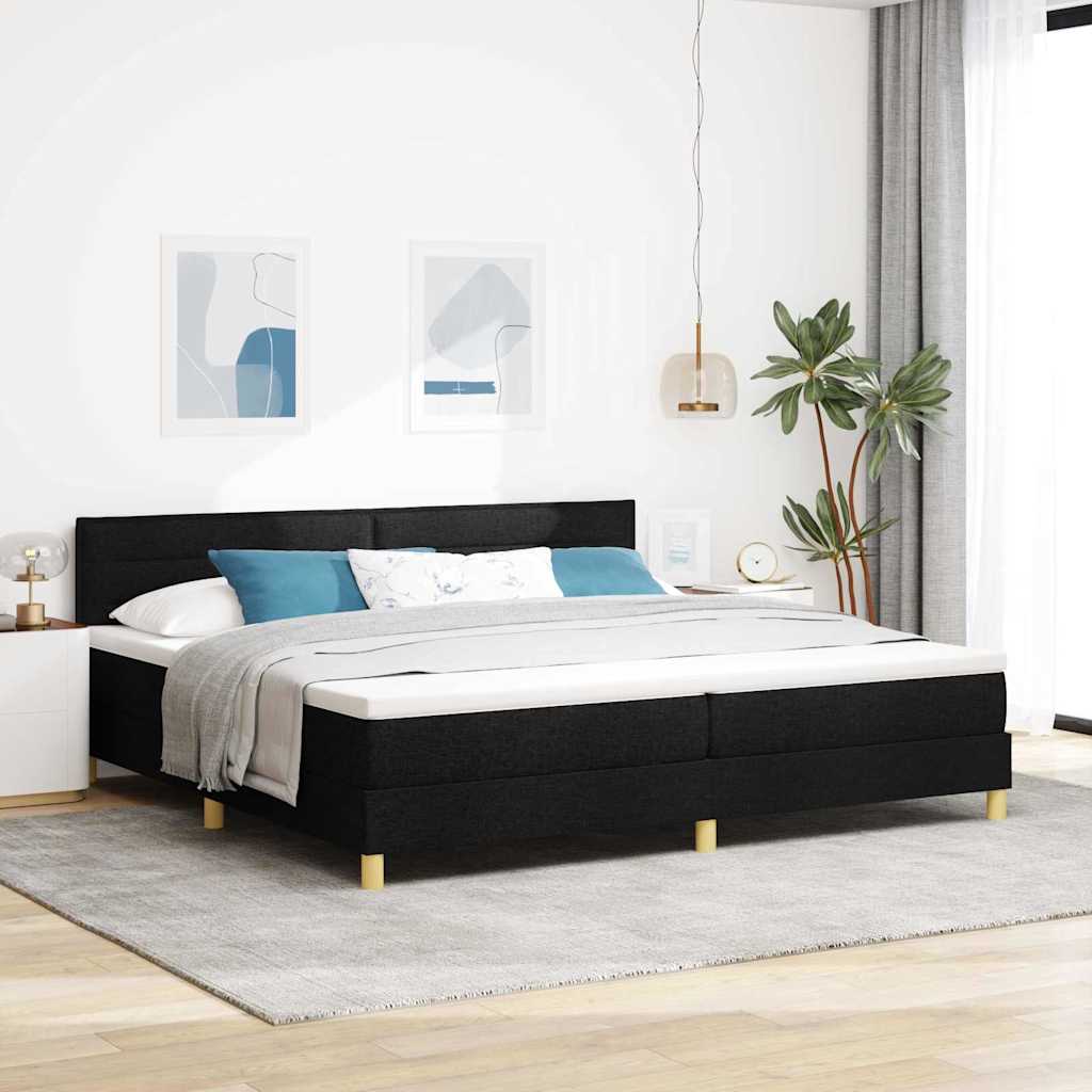 Lit à ressort LED avec bandes LED Noir 200 x 200 cm tissu
