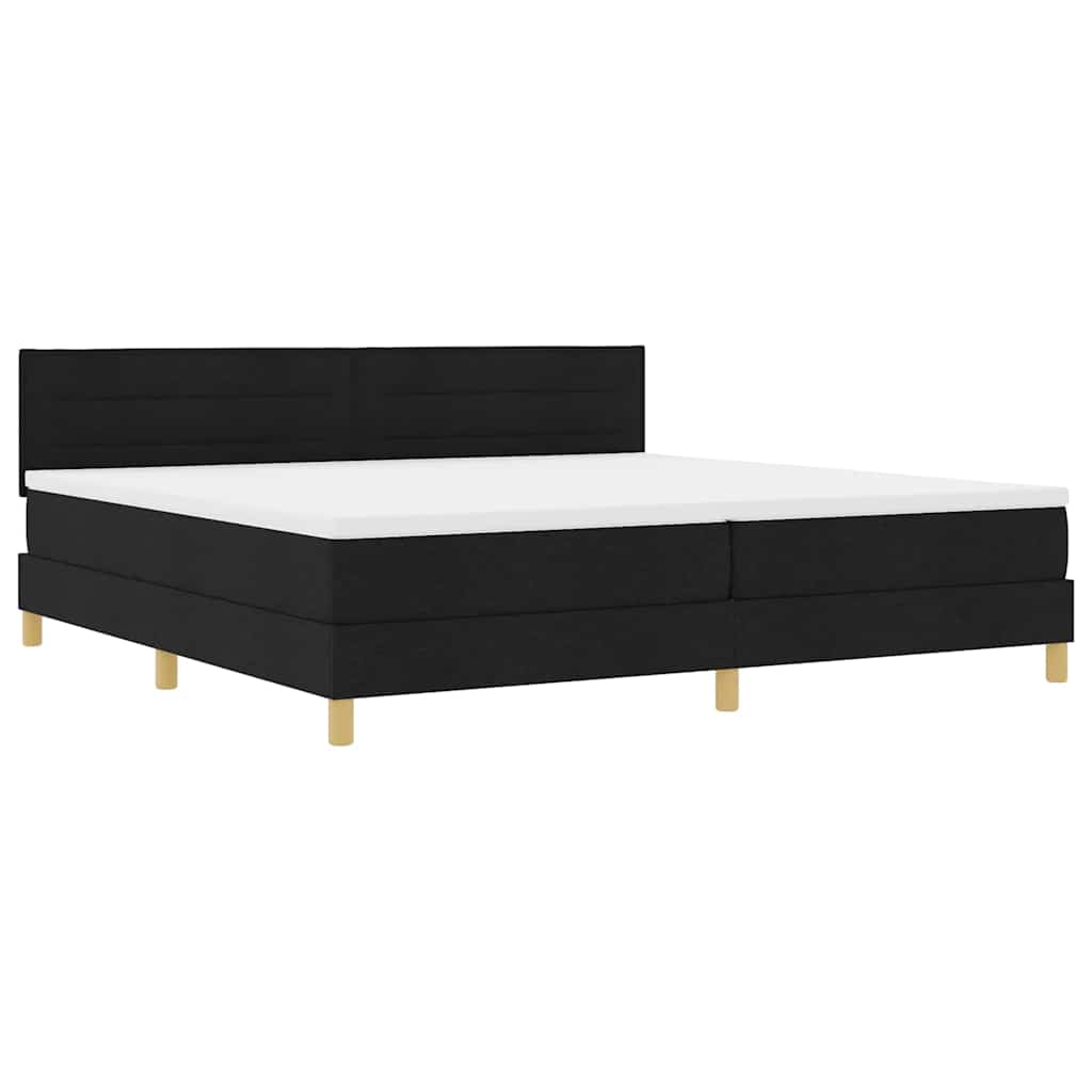 Lit à ressort LED avec bandes LED Noir 200 x 200 cm tissu