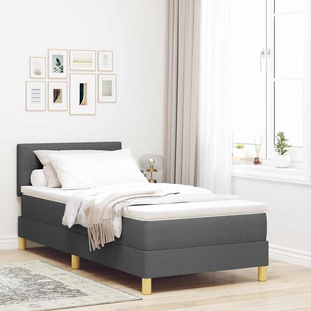 Lit à ressort LED avec coussin Gris foncé 100 x 200 cm tissu