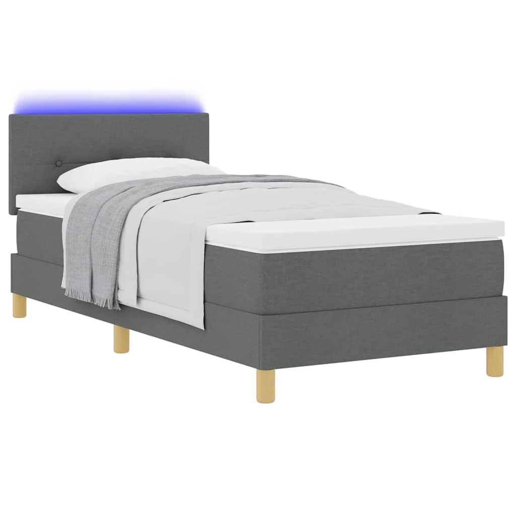 Lit à ressort LED avec coussin Gris foncé 100 x 200 cm tissu