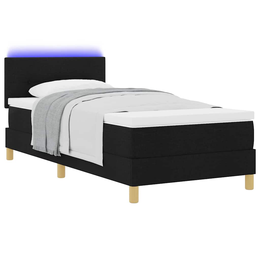 Lit à ressort LED avec matelas Noir 100 x 200 cm tissu - XIOS