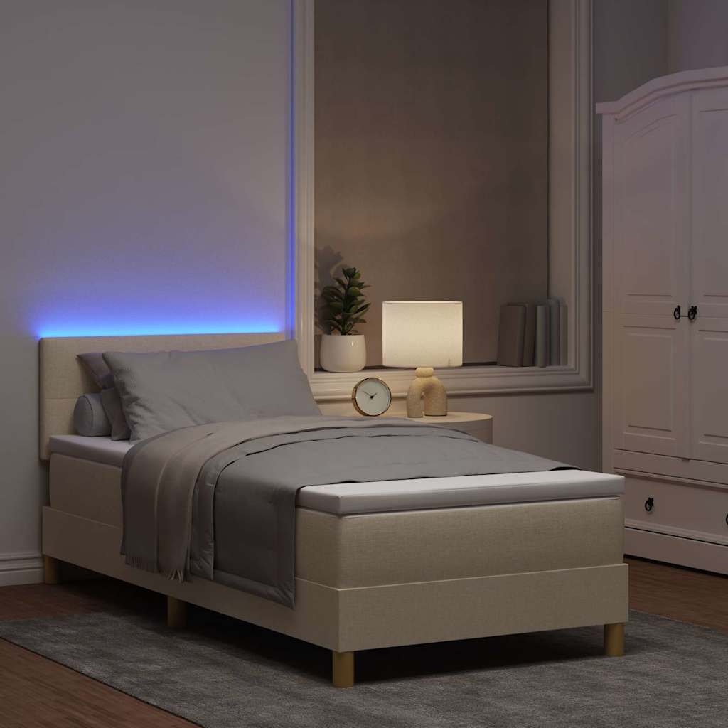 Lit à ressort LED avec bandes LED Crème 100 x 200 cm tissu