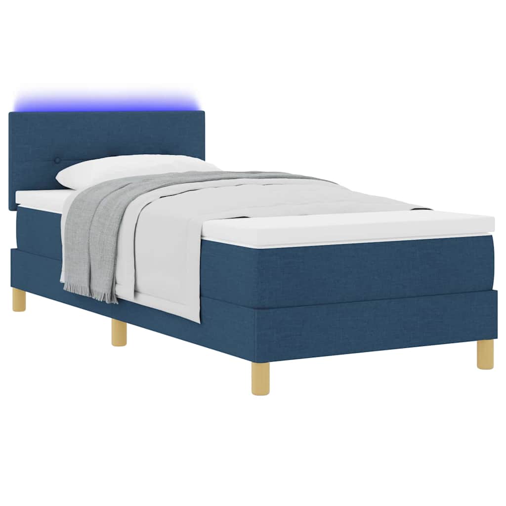 Lit à ressort LED avec bandes LED Bleu 100 x 200 cm tissu