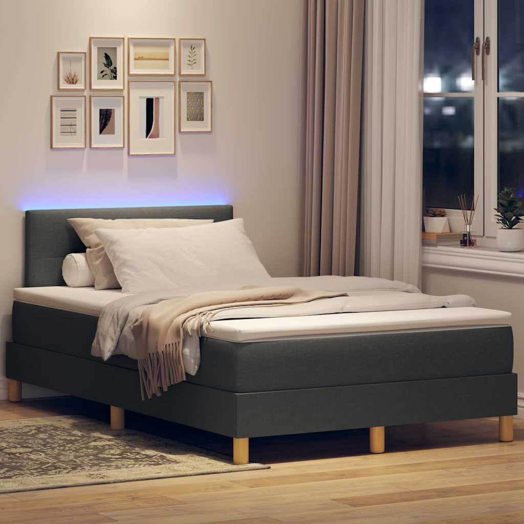 Lit à ressort LED avec bandes LED Gris foncé 120 x 190 cm tissu