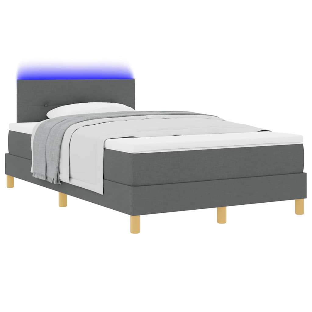 Lit à ressort LED avec bandes LED Gris foncé 120 x 190 cm tissu