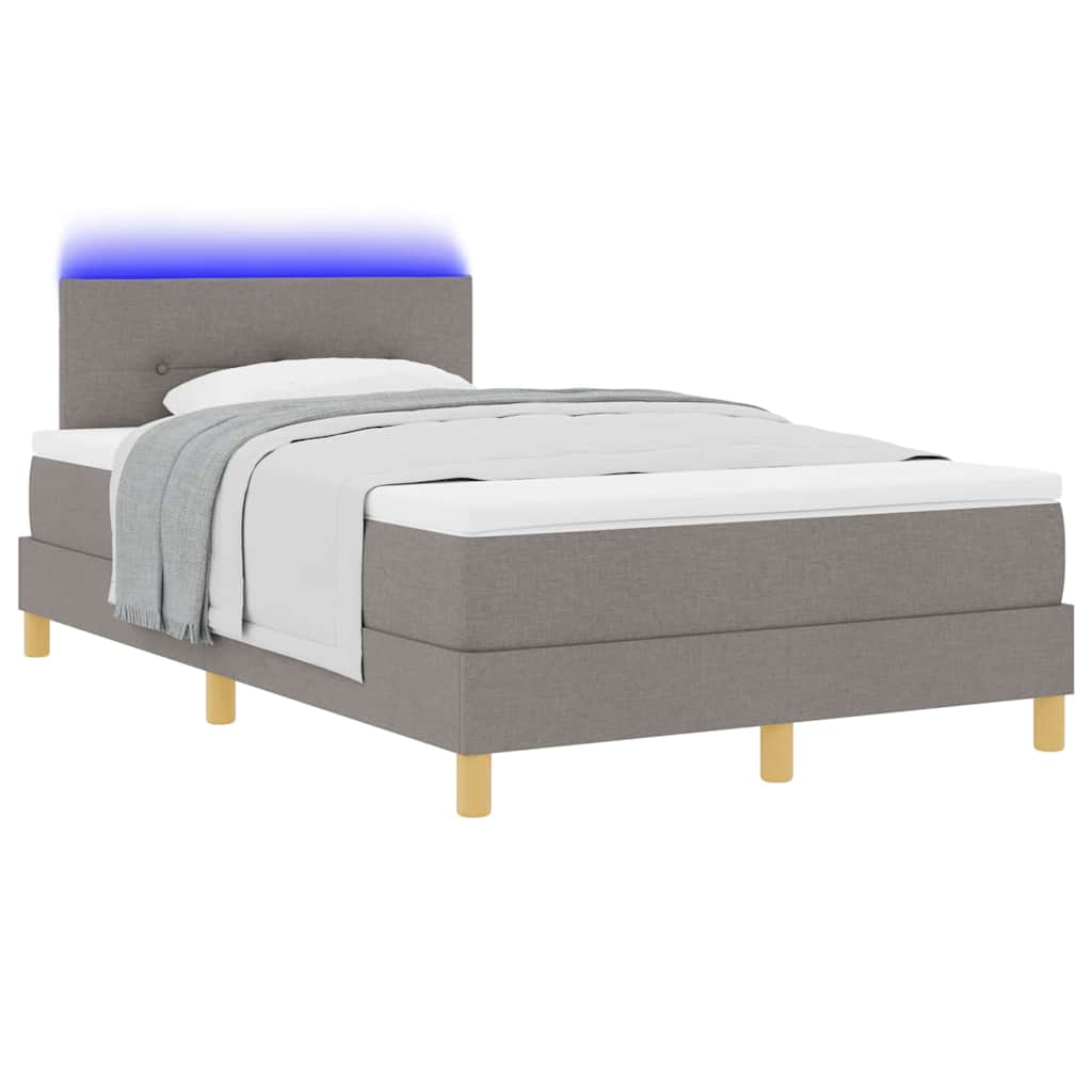 Lit à ressort LED avec tête de lit Taupe 120 x 190 cm tissu