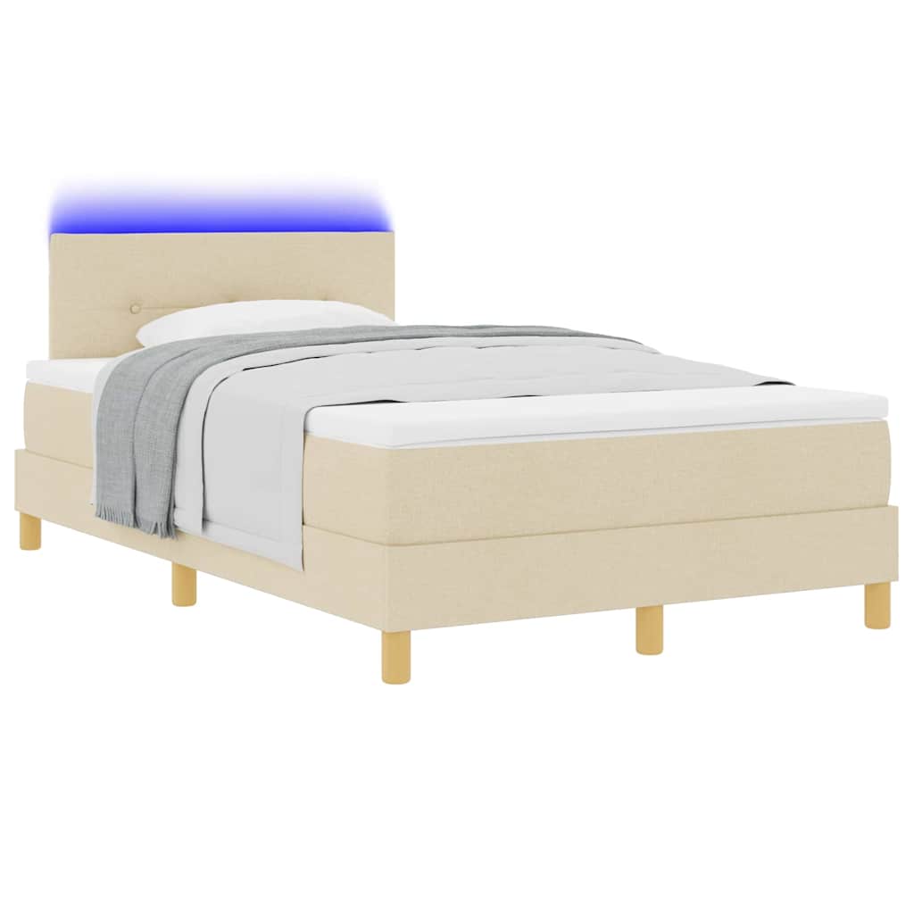 Lit à ressort LED avec bandes LED Crème 120 x 190 cm tissu