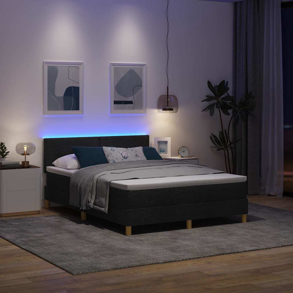 Lit à ressort LED avec bandes LED Noir 140 x 190 cm tissu
