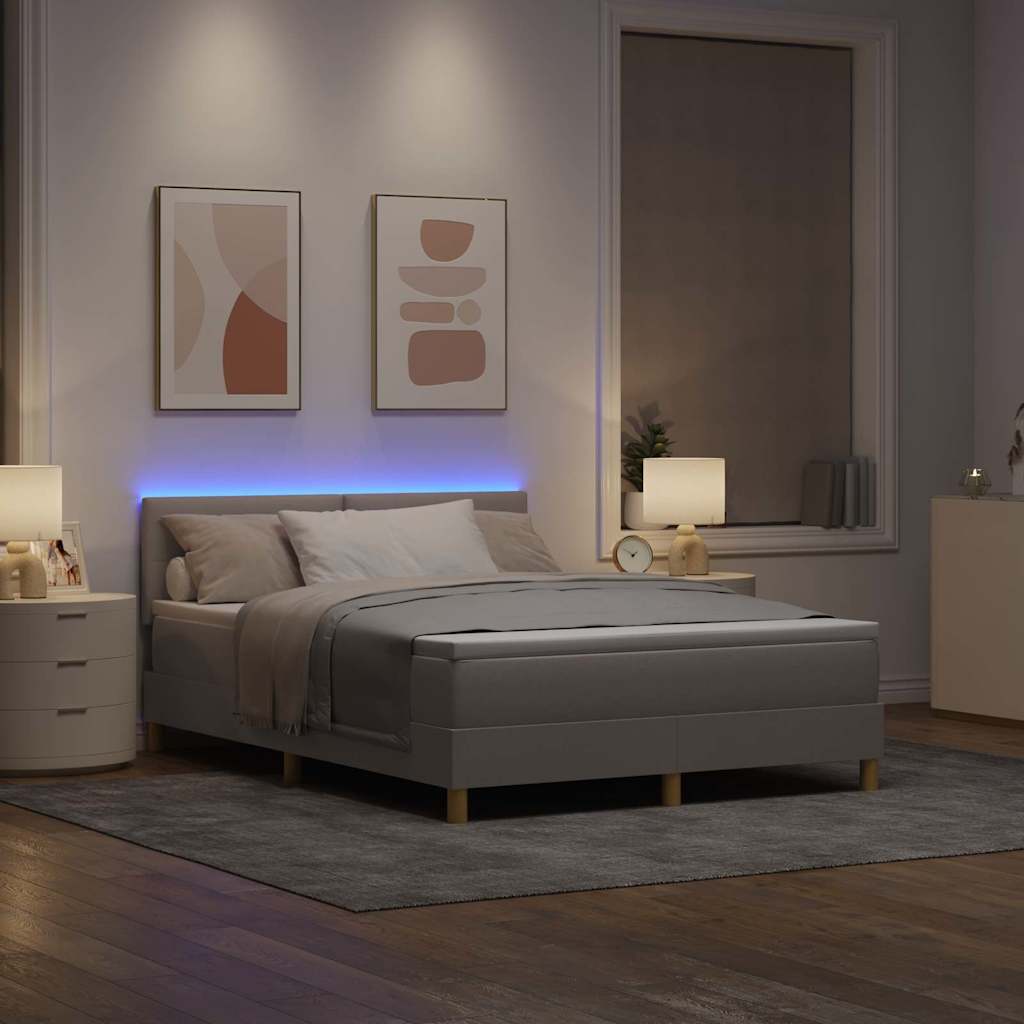 Lit à ressort LED avec bandes LED Taupe 140 x 190 cm tissu - XIOS